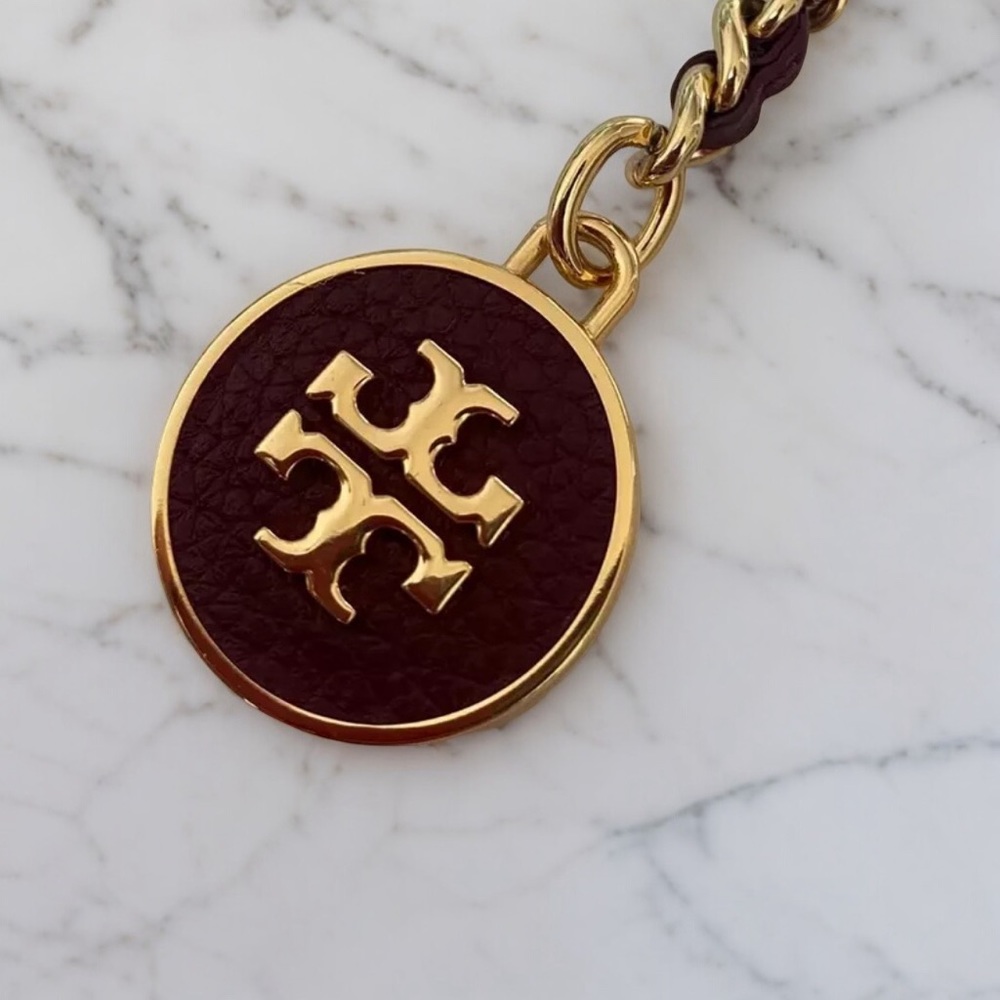 Tory Burch Mercer Leather Inlay Key Chain Fob - Picture 3 of 4